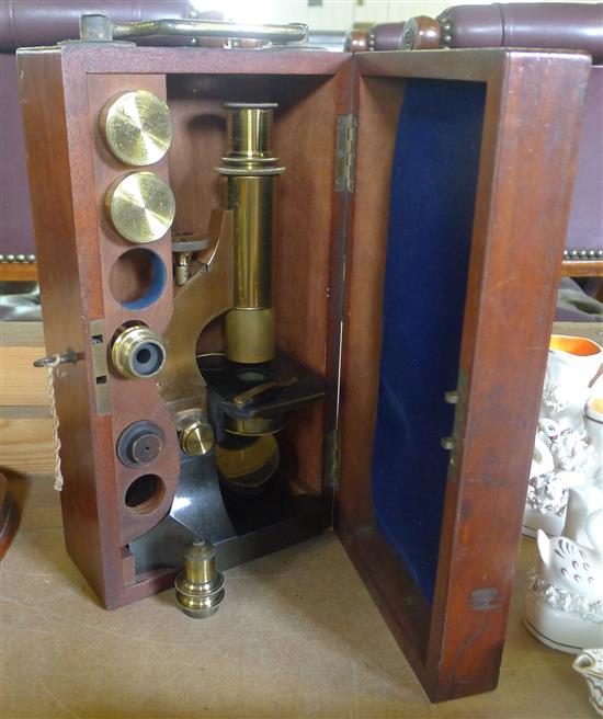 Microscope in mahogany box